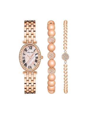 Les métaux Anne Klein Oval Watch and Bracelet Set with Premium Crystals   | QPC-5811167